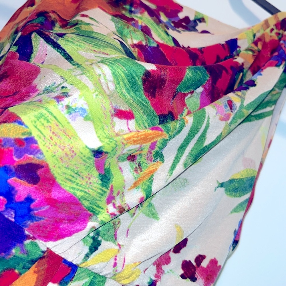 Suzi Chin For Maggie Silk Asymmetrical Sleeveless Dress Size 6 Vibrant Colors - Picture 11 of 13